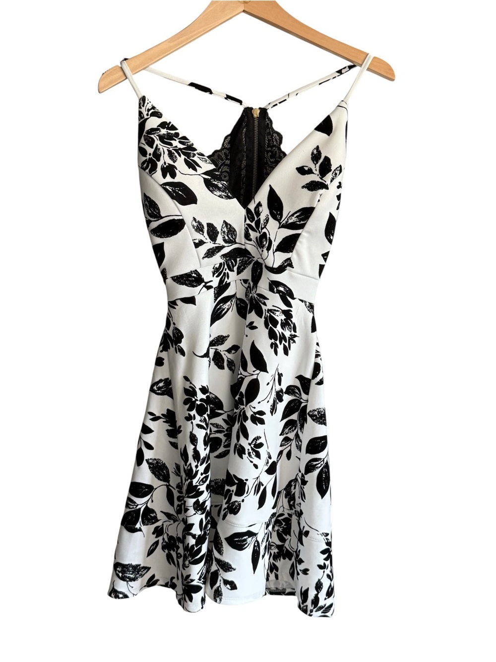 Honey and Rosie Black & White Floral V-Neck Mini Dress